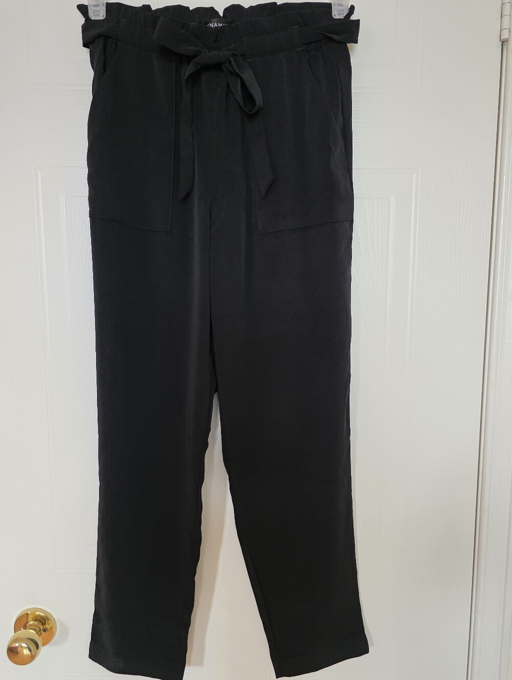 Dynamite High-Rise Paperbag Tie-Waist Straight Leg Pants, Black, Small